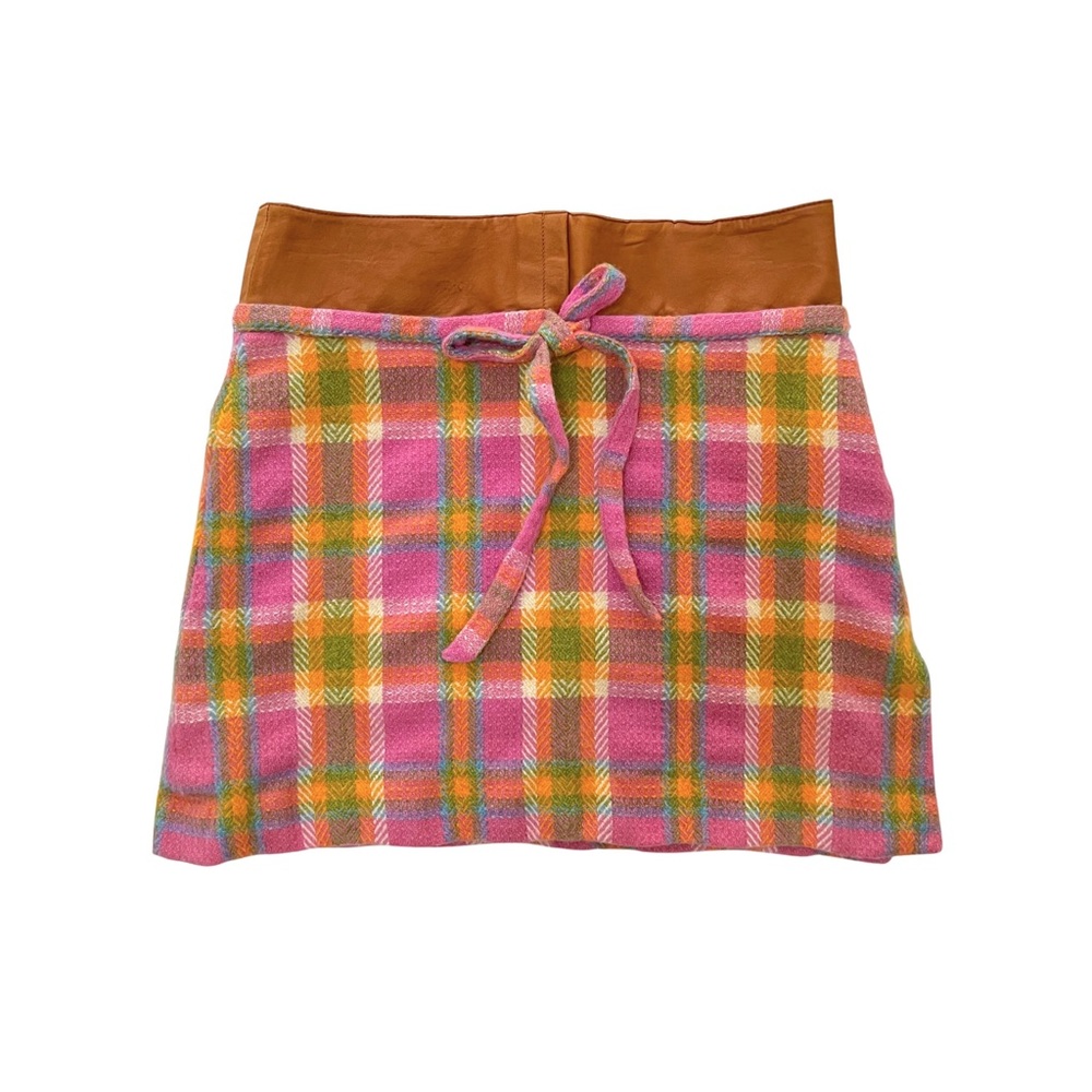 CHRISTIAN DIOR PLAID & LEATHER MINI SKIRT